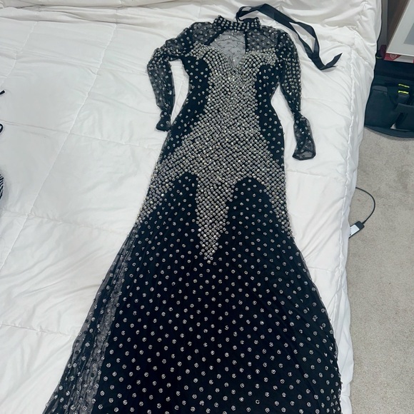 FMG/WBFF/Gala Dress Sharp Fabrics Black with Rhinestones Evening Pageant Gown - Picture 6 of 6